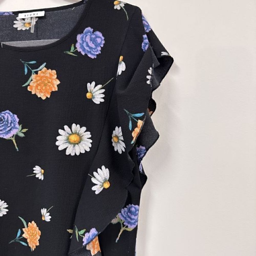 Sioni Floral Flutter Sleeve Black Blouse S - Picture 6 of 9
